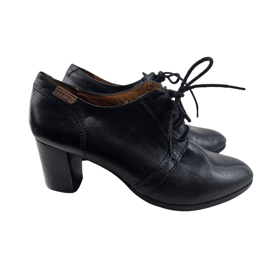 Pikolinos Viena Black Leather Lace Up Oxford Block Heels Womens 8.5 9 EU 39